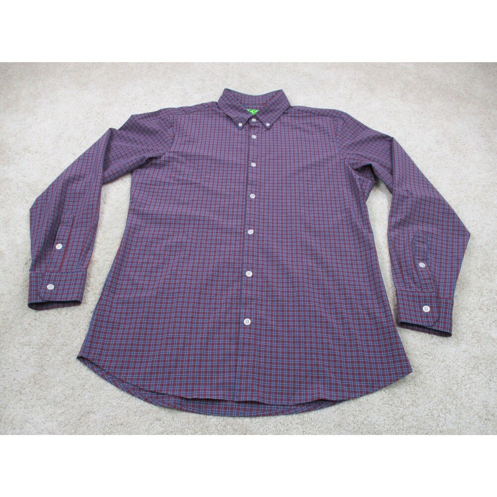 Mizzen Main Shirt Mens Large Trim Fit Leeward Blue Red Performance Button Up